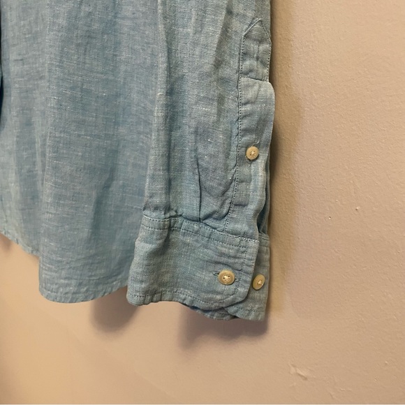 Blue Linen Button Down Long Sleeve Shirt - Picture 4 of 7
